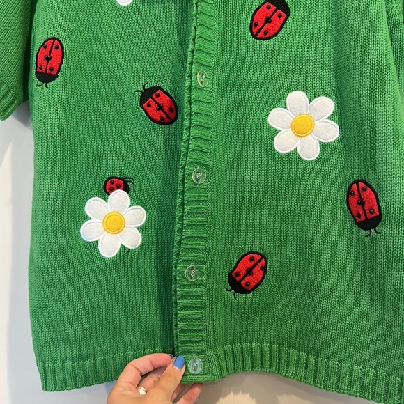 Vintage Mandal Bay Short Sleeve Knit Ladybug & Daisy Cardigan - Picture 5 of 10